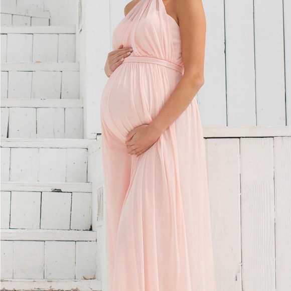 Pink Blush Halter Tulle Evening Maternity Gown by Eva Size Medium Halter - Picture 2 of 15